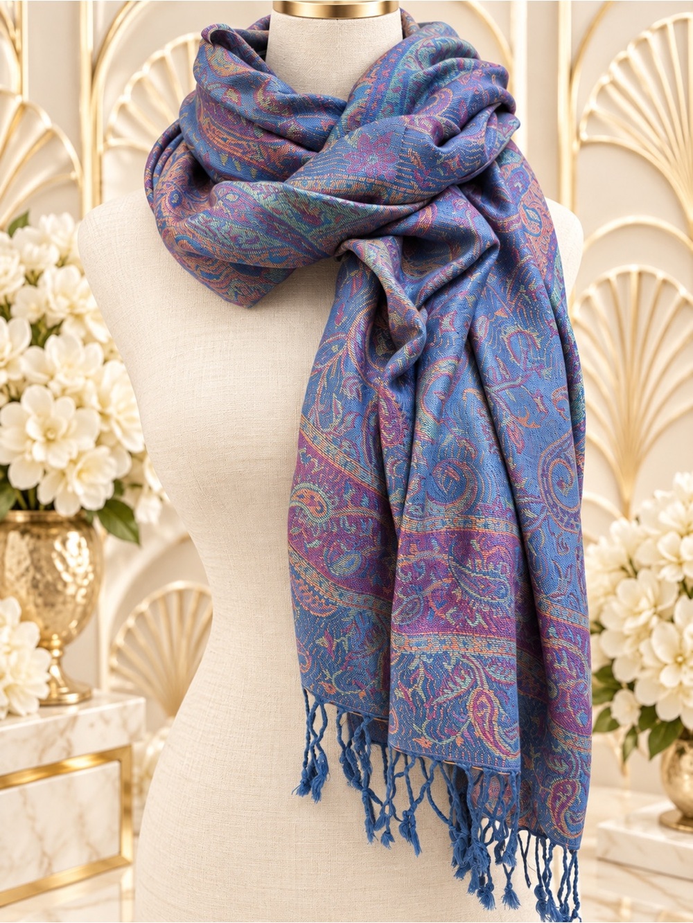 🆕🔥Elegant Blue Paisley Woven Scarf - Versatile Women’s Accessory